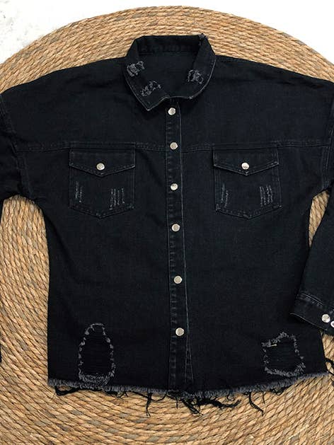 HIDDENBRAND - Wholesale Denim Jacket - Women's - Oversized ripped frayed edges denim jacket11