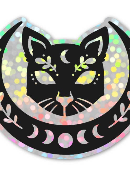 Glitter Moon Cat Vinyl Sticker for wholesale by Dorkish Designs