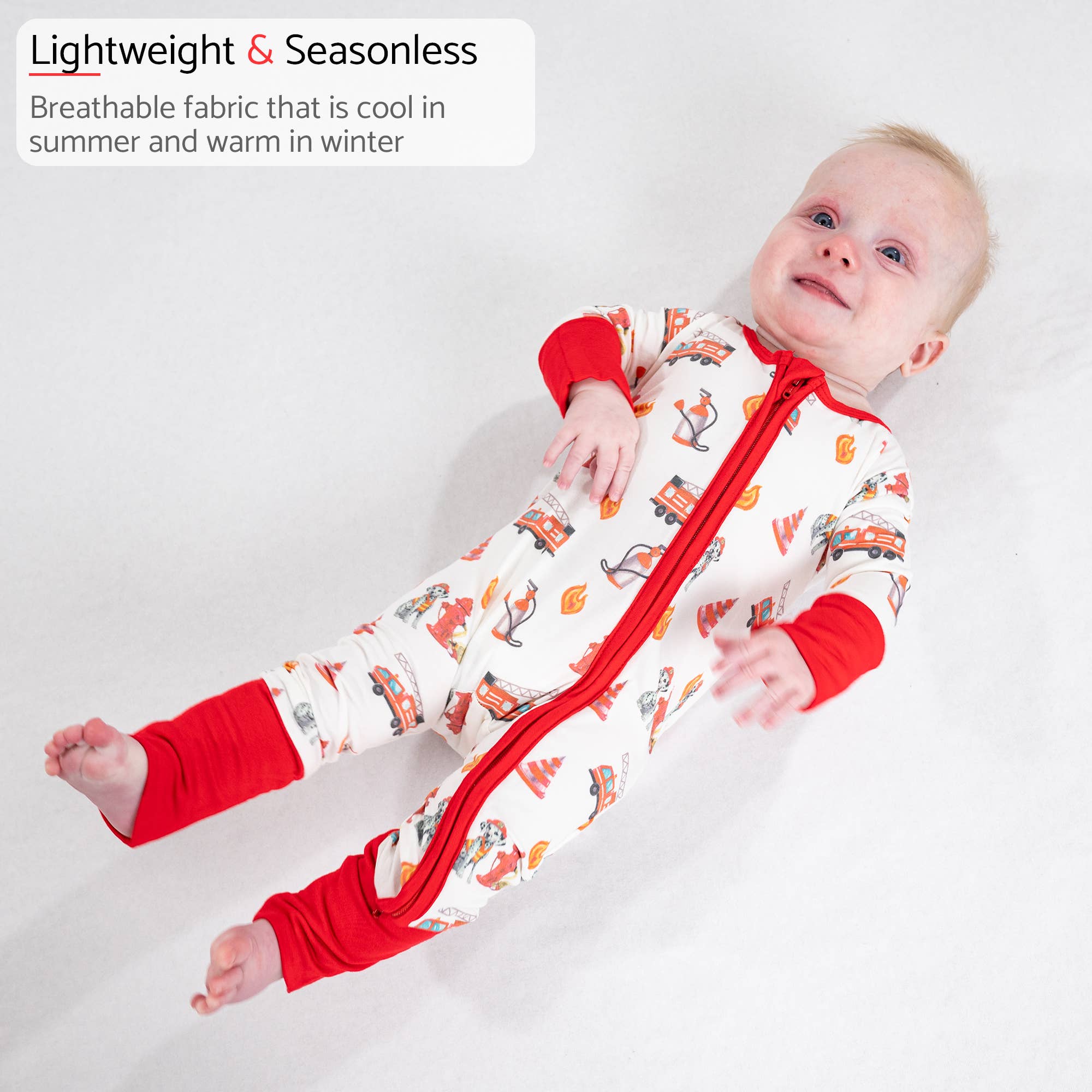 LollyBanks - Wholesale Sleepsuit - Baby - Firehouse Fido Baby Bamboo Pajamas, 2-Way Zipper Romper 3