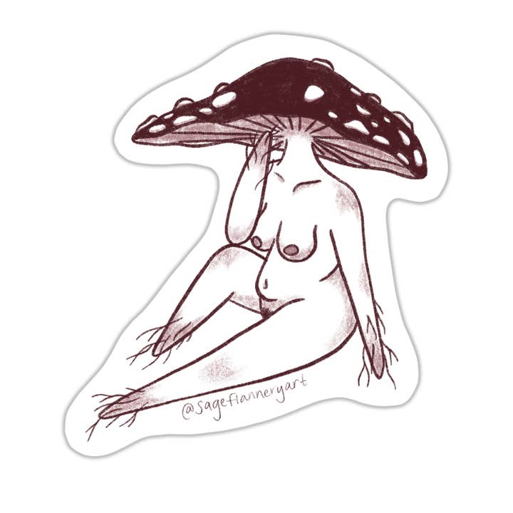 Mushroom Lady Sticker for wholesale by Sage Flannery Art