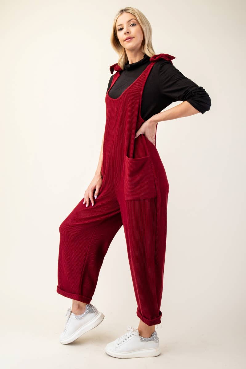 Celeste Clothing – Großhandel Jumpsuit – Damen – Plus-Size verstellbarer Rippen-Overall mit Fronttaschen - CP4387331