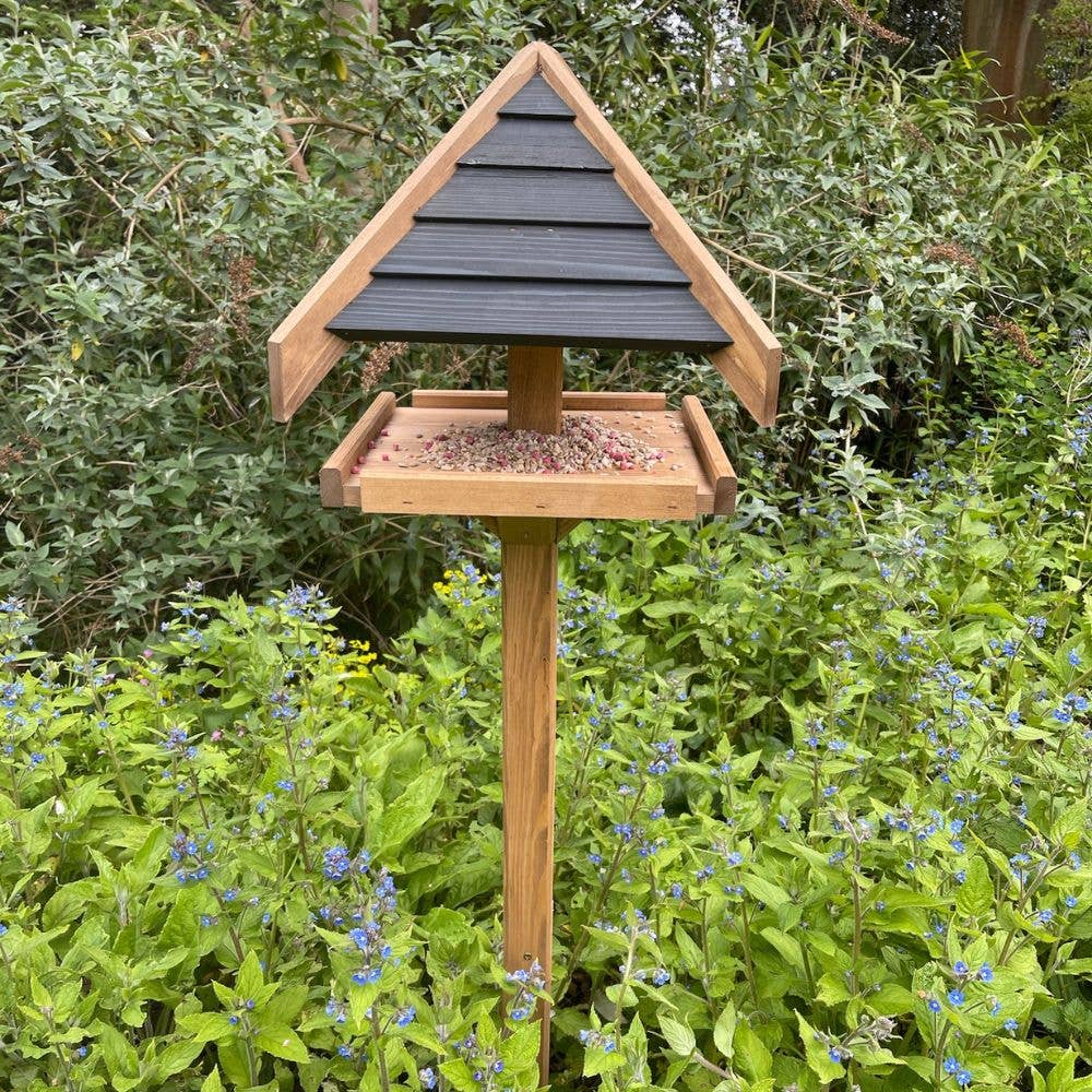 Green Feathers – wholesale Bird feeder – Charcoal Roof Bird Table with Mounting Stake3