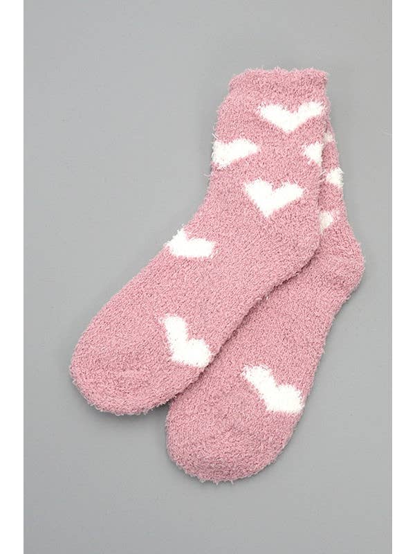 JOSSLYN by wall to wall - Wholesale Socks - Women's - WARM CORAL FLEECE PLUSH HEART FUZZY SOCKS | 40S0204311