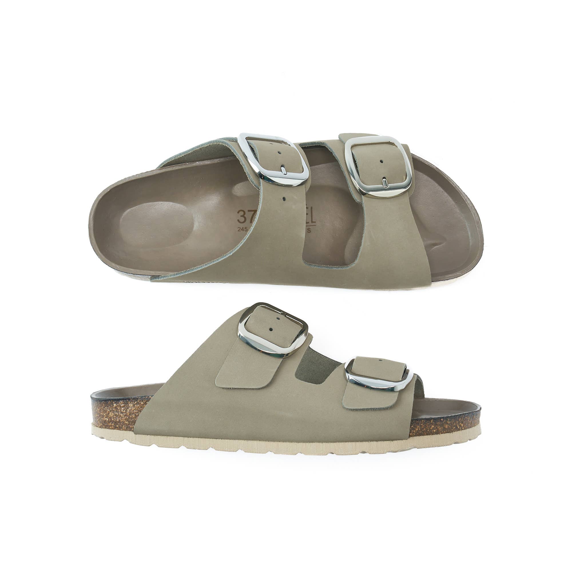 Mandél – Engroshandel sandal - Dame – Ciabatta to remme ALBERTO BIG BUCKLE grå - Art.MD61424