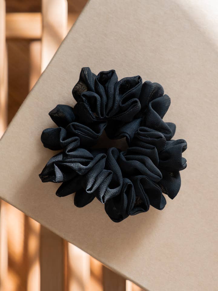 Black Ruffle Chiffon Scrunchie for wholesale by Wallflower