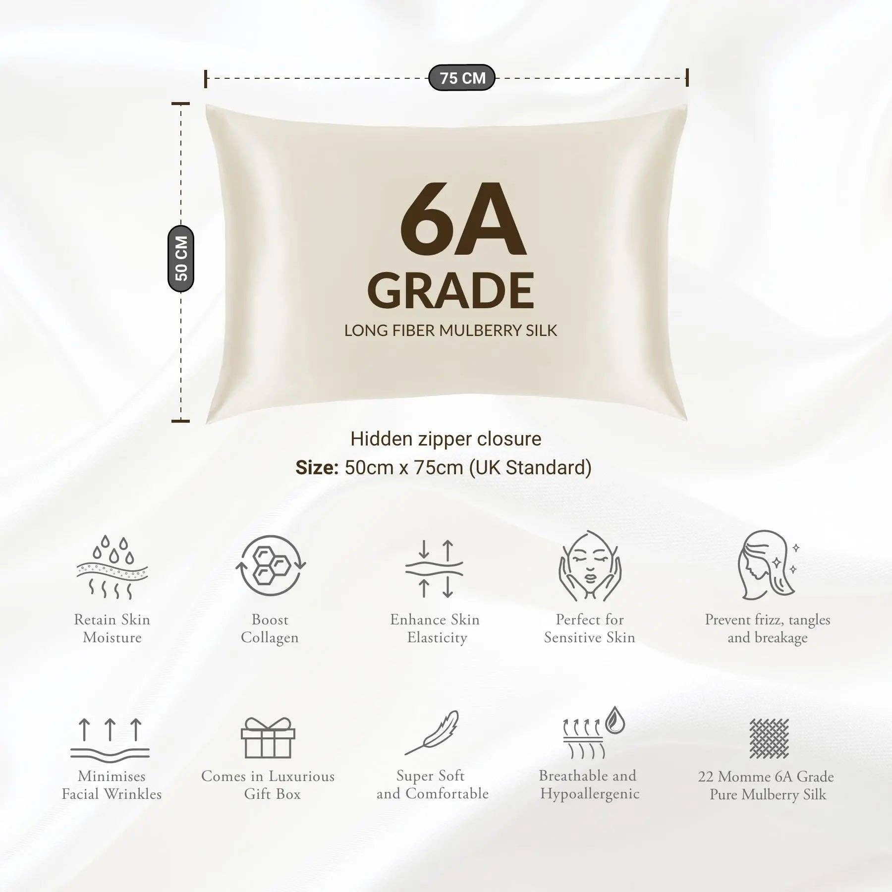 SilkSleek® - Wholesale Bedding pillowcase/sham - Ivory Silk Pillowcase6