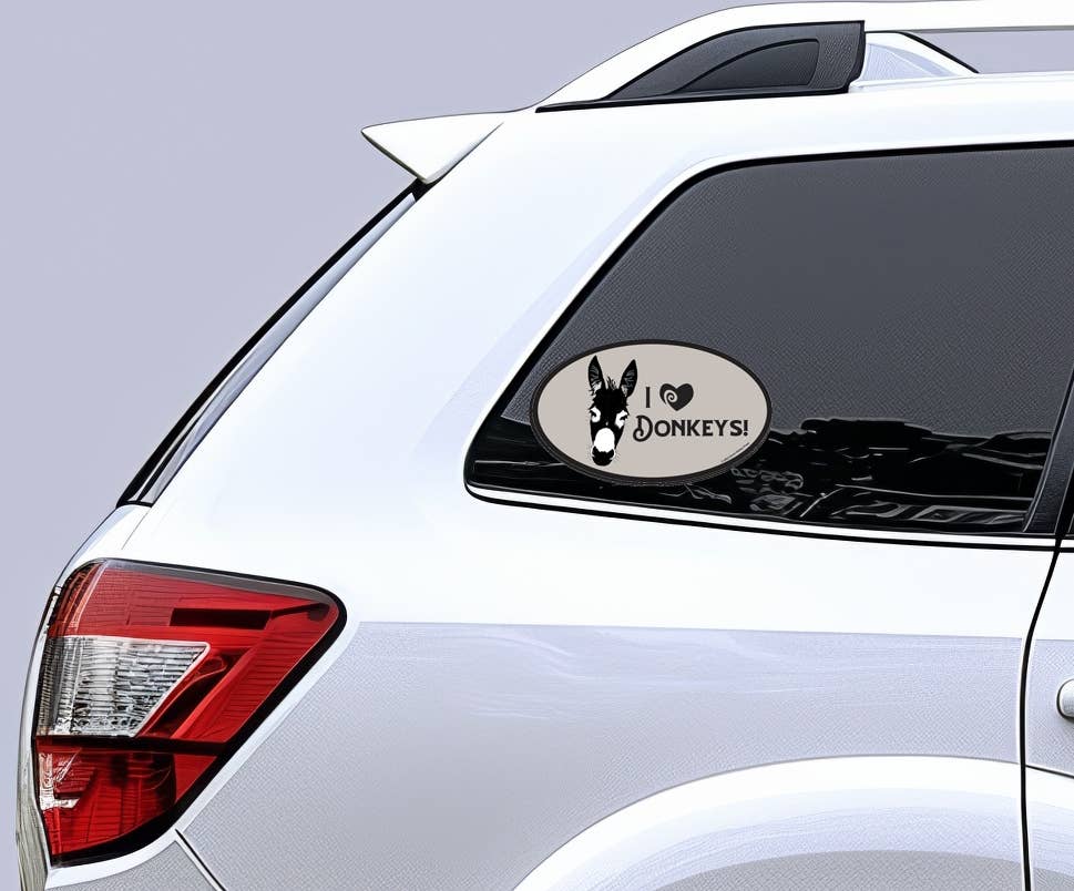 Horse Hollow Press / Pretty, Funny, Snarky Cards & Stickers - Wholesale Sticker - Oval Equestrian Donkey Sticker / I love Donkeys / WATERPROOF5