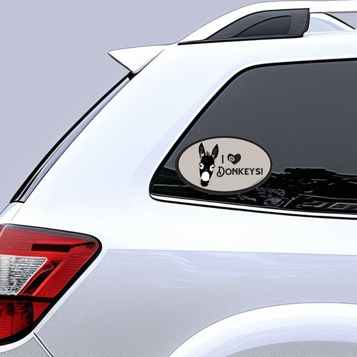 Horse Hollow Press / Pretty, Funny, Snarky Cards & Stickers - Wholesale Sticker - Oval Equestrian Donkey Sticker / I love Donkeys / WATERPROOF5