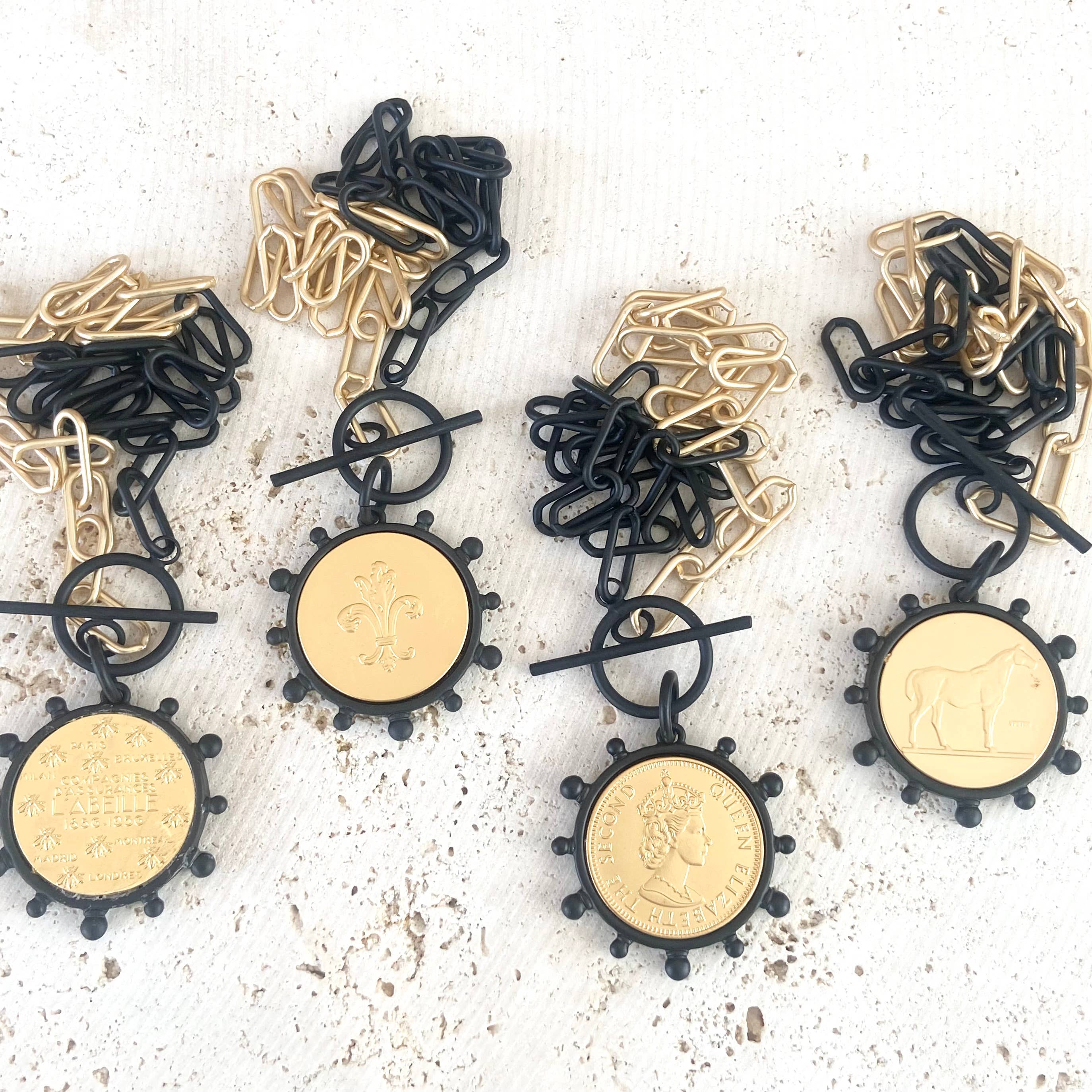 VB&CO Designs Handmade Jewelry - Wholesale Pendant/Charm Necklace - Mixed metal bee queen fleur de lis horse coin jewelry6
