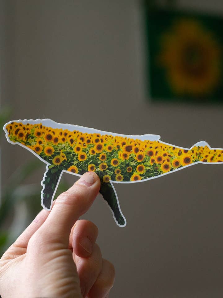 Sunflower Whale PNW Super Matte Silhouette Decal for wholesale by Sarah Keller Art