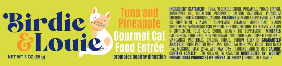 Worthy - Wholesale Pet Food - Cat - Birdie & Louie Tuna and Pineapple Wet Cat Food Cs of 12 3oz1
