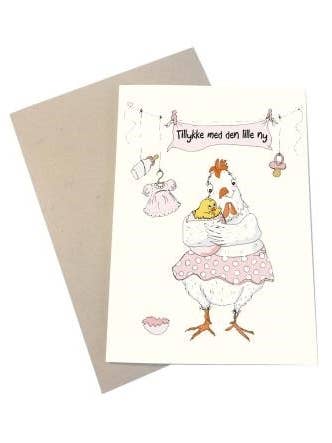 Congratulations on the new baby - girl A6 card for wholesale by Mouse and Pen Illustration ApS