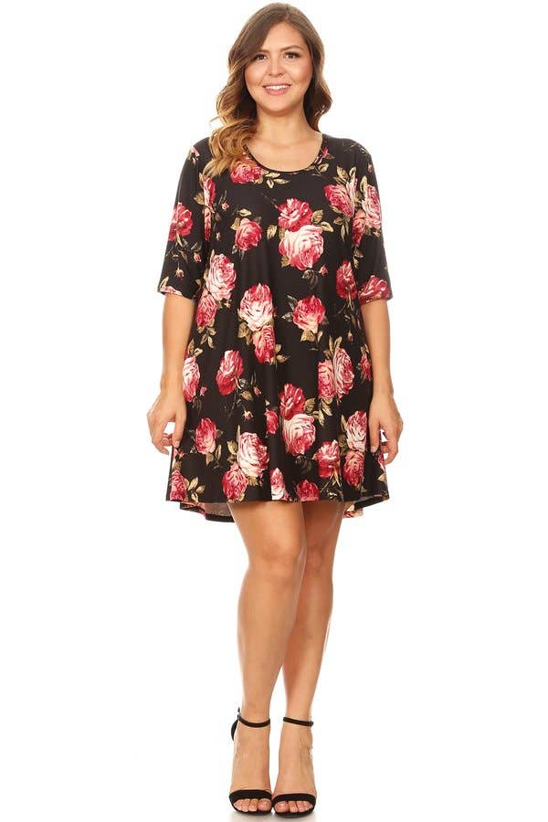 VIBE Apparel Co – wholesale Klänning - Dam – Plus mörk blommig borstad sväng klänning13