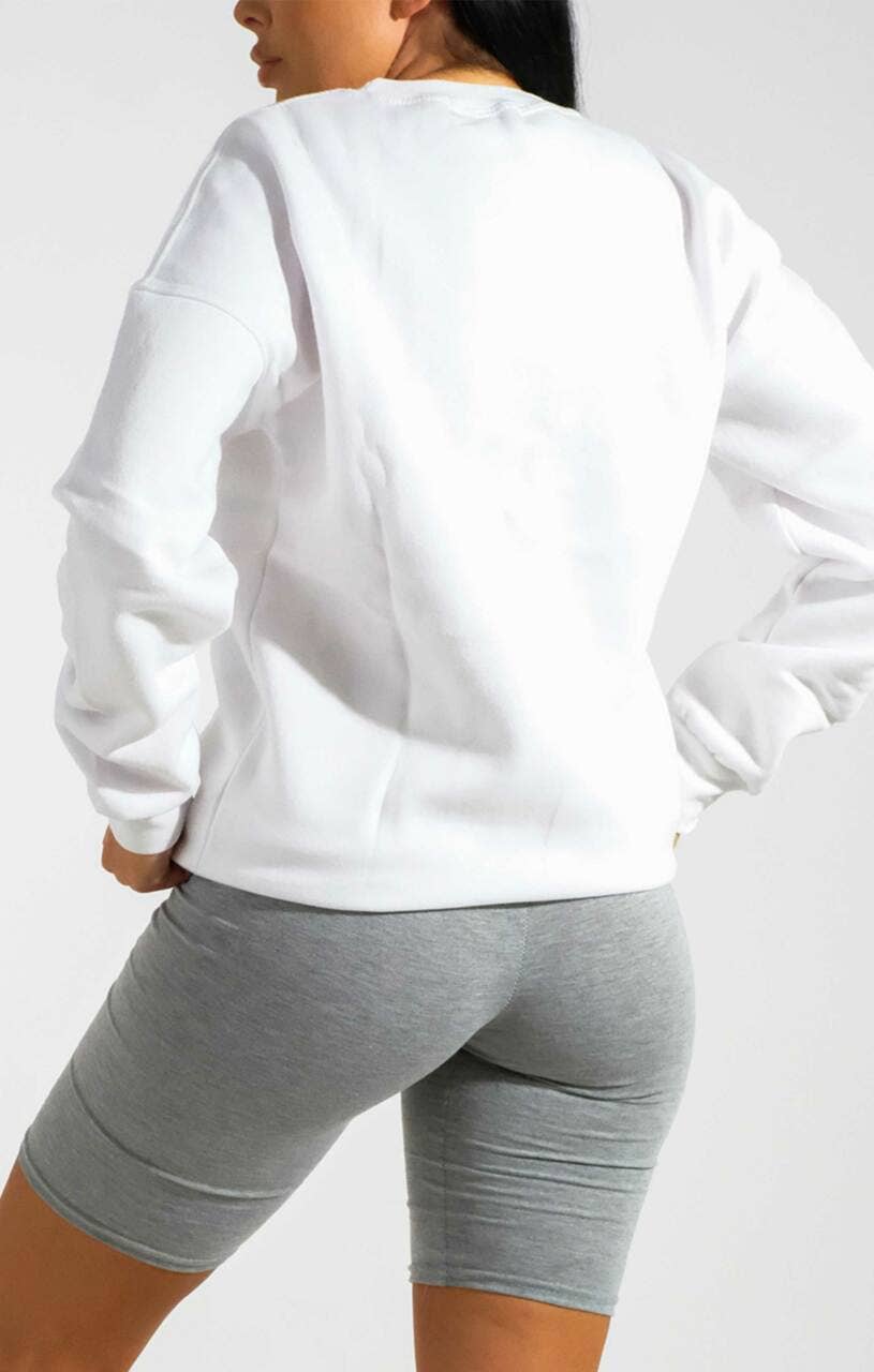 Femme Luxe – wholesale Sweatshirt – Women's – White Oversized Crew Neck Rib Cuff & Hem Long Sleeve Sweatshirt - Melanie1