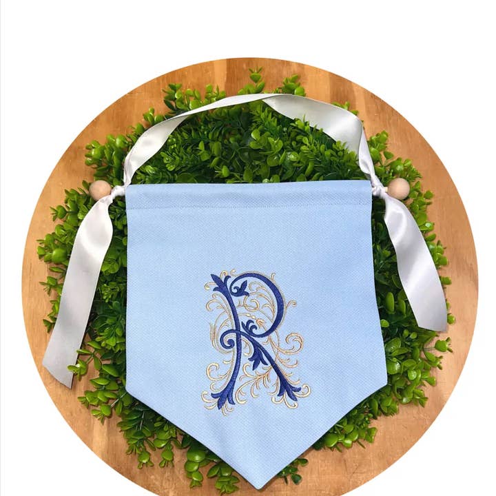 Blue Cotton Pique Banner With Hanging Set for wholesale by THE ROYALTY COLLECTION