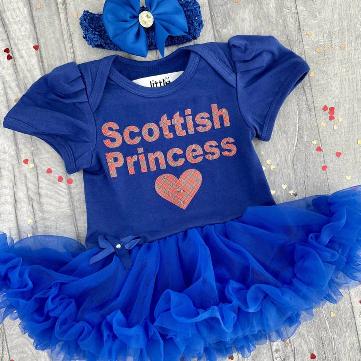 Scottish Princess Tartan Baby Girl Tutu Romper With Matching Bow Headband for wholesale by Personalised Baby Clothes and Gifts