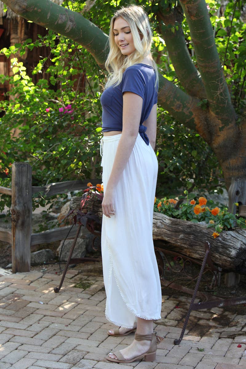 ANGIE - Wholesale Pants - Women's - 25P68-ASIS WRAP PANTS WITH CROCHET TRIM AND ELASTIC WAIST8