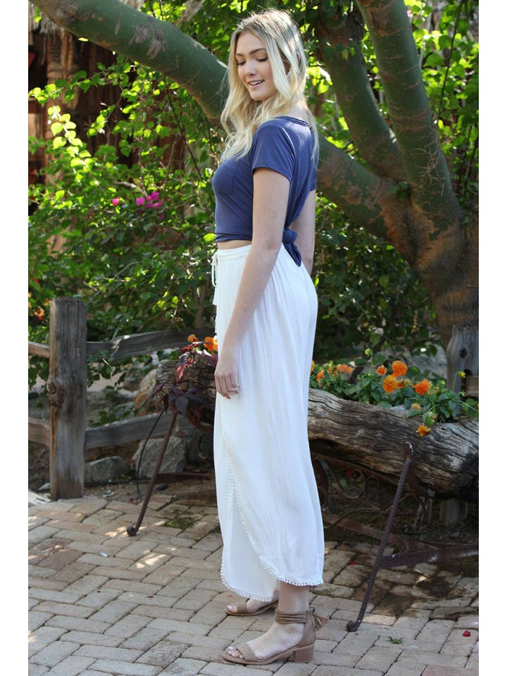 ANGIE - Wholesale Pants - Women's - 25P68-ASIS WRAP PANTS WITH CROCHET TRIM AND ELASTIC WAIST8