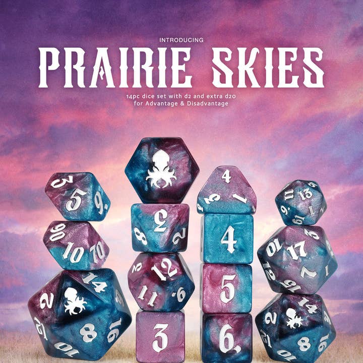 Juego de Dados Prairie Skies de 14 piezas entintado en Plata para venta al por mayor de Kraken Dice