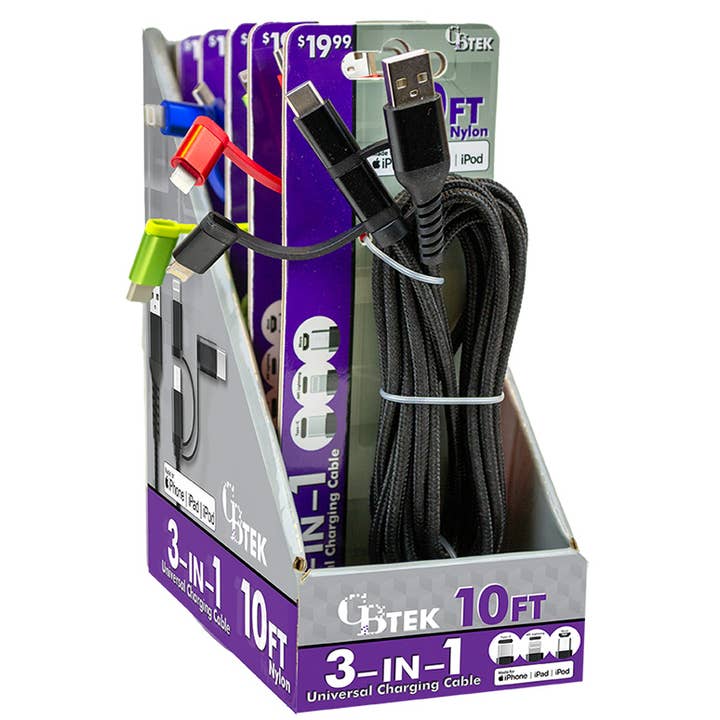 CBTEK 3-in-1 Charging Cables for wholesale by CB Distributors, Inc.