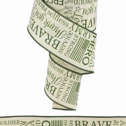 General Wholesale Inc - Wholesale Ribbon - Gift Wrapping - 2.5" x 10yd Army On Royal Burlap - RG01822J5