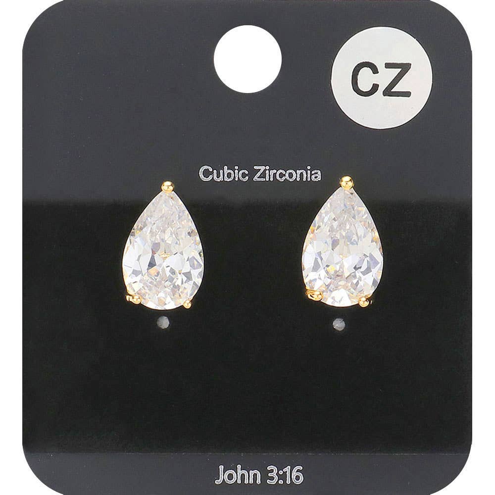 Sensibling Corp. - Wholesale Stud/Post Earrings - Teardrop CZ Stone Stud Earrings
4