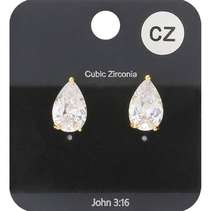 Sensibling Corp. - Wholesale Stud/Post Earrings - Teardrop CZ Stone Stud Earrings
4