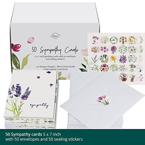 Dessie - Vente Carte de condoléances - Dessie® 50 cartes de sympathie avec des designs uniques et des messages de condoléances à l'intérieur, 5” x 7”5