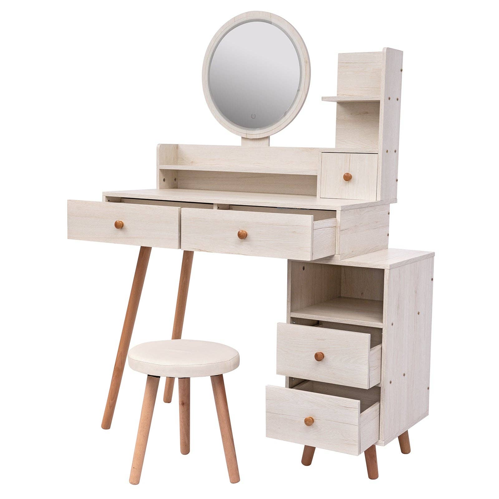 39F Inc. - Wholesale Vanity Mirror - CRAZY ELF Vanity Table with LED Mirror & Cushioned Stool6
