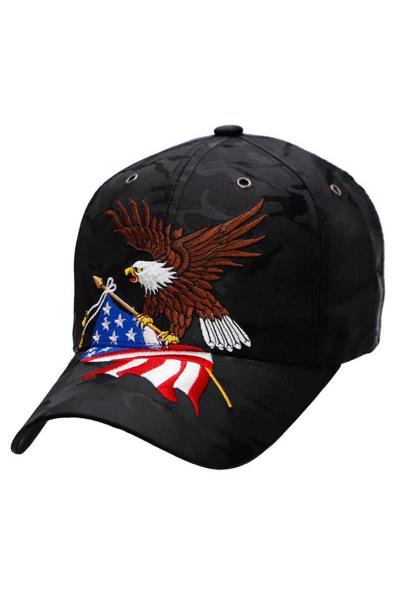 Cap Zone - Wholesale Baseball Cap - Unisex - American Flag Bald Eagle Nylon Camo Baseball Cap0