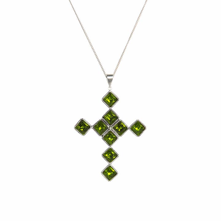 Brigid Cross of Kildare Charm Necklace Earth Olivine - Silver for wholesale by VSA Designs Inc.