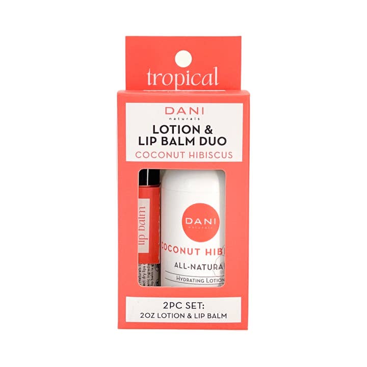 DANI Naturals - Wholesale Lip Balm Set - Gift Set - Lotion & Lip Balm Duo, Coconut Hibiscus
