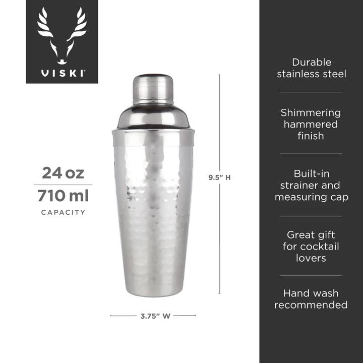 Viski - Wholesale Cocktail Shaker - Irvingâ„¢ Hammered Stainless Steel Cocktail Shaker
