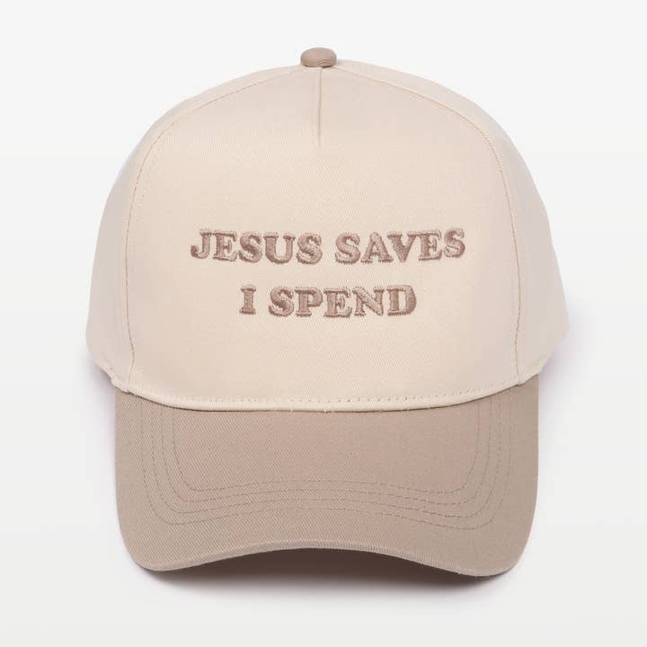 David And Young - Wholesale Baseball Cap - Women's - JESUS SAVES I SPEND Embroidery 5 Panel Baseball Cap
