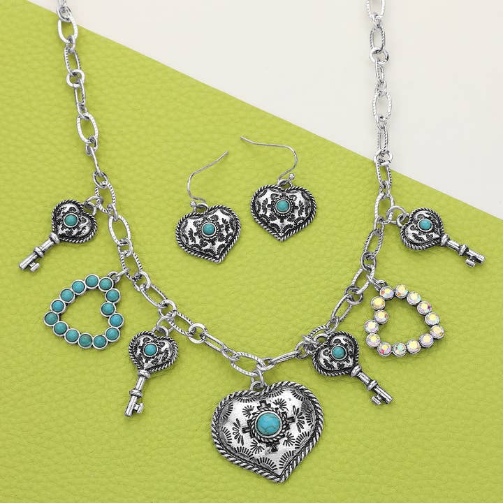 Western Heart Key Charm Station Necklace
for wholesale by Sensibling Corp.