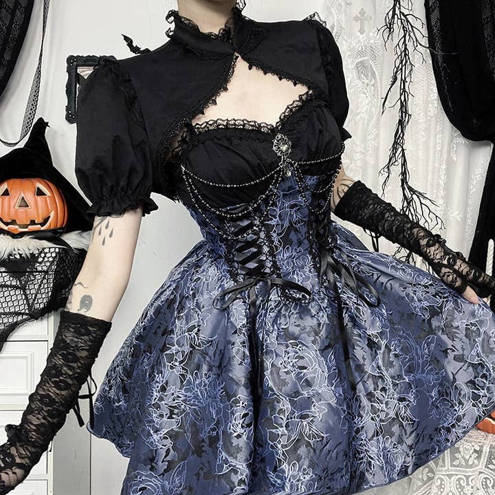 Women Fashion Sexy Gothic Jacquard Spaghetti Dress for wholesale on Faire2