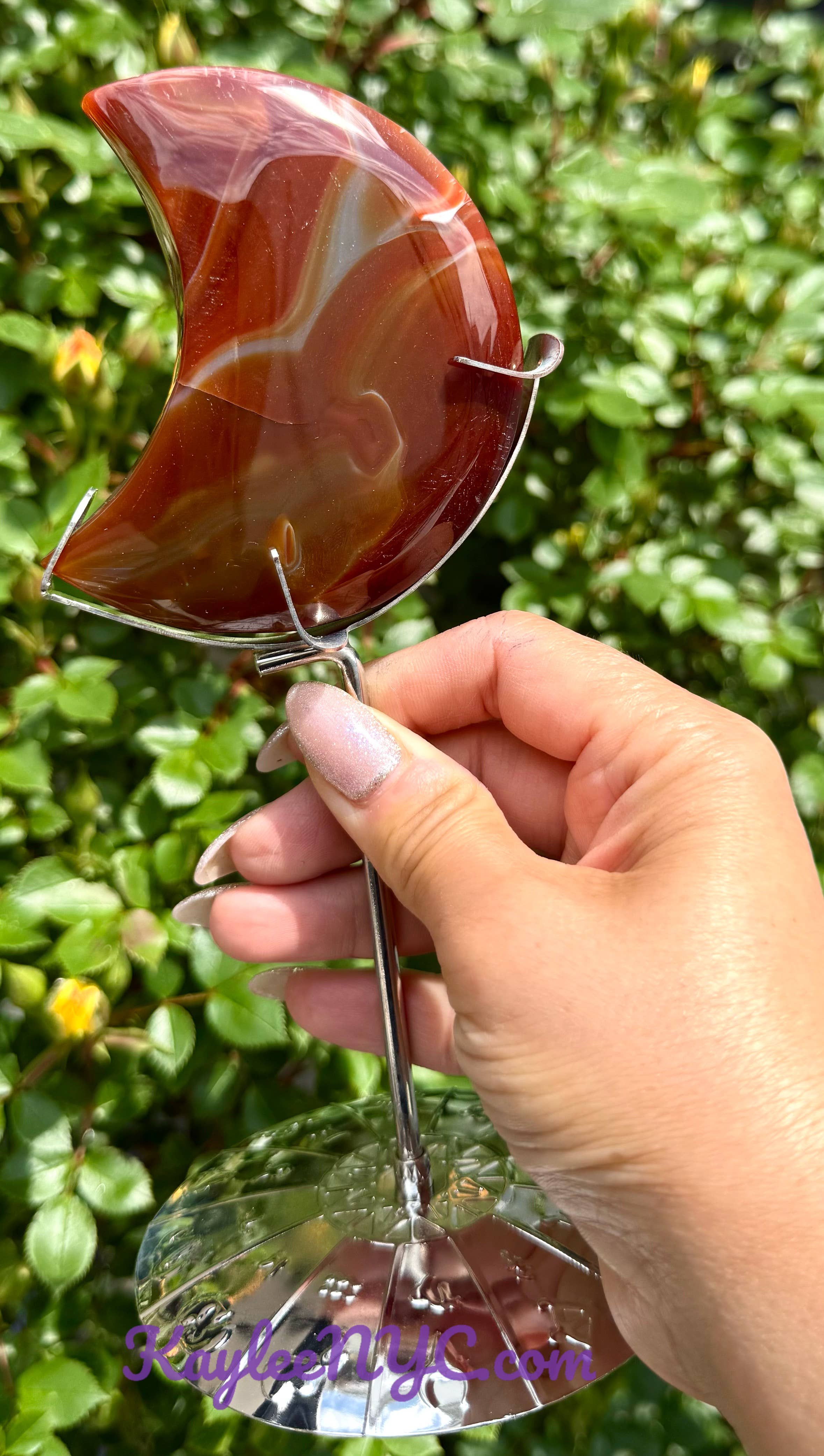 KayleeNYC – Pedra/cristal espiritual por atacado – Lua de Cornalina Natural com Suporte Zodiacal para Cura com Cristais4