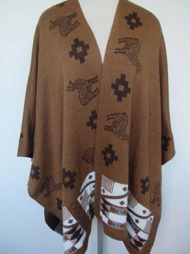 MODA LATINA - Vendita all'ingrosso Mantella - Donna - Mantella reversibile Ruana in lana lavorata a maglia da donna senza maniche
