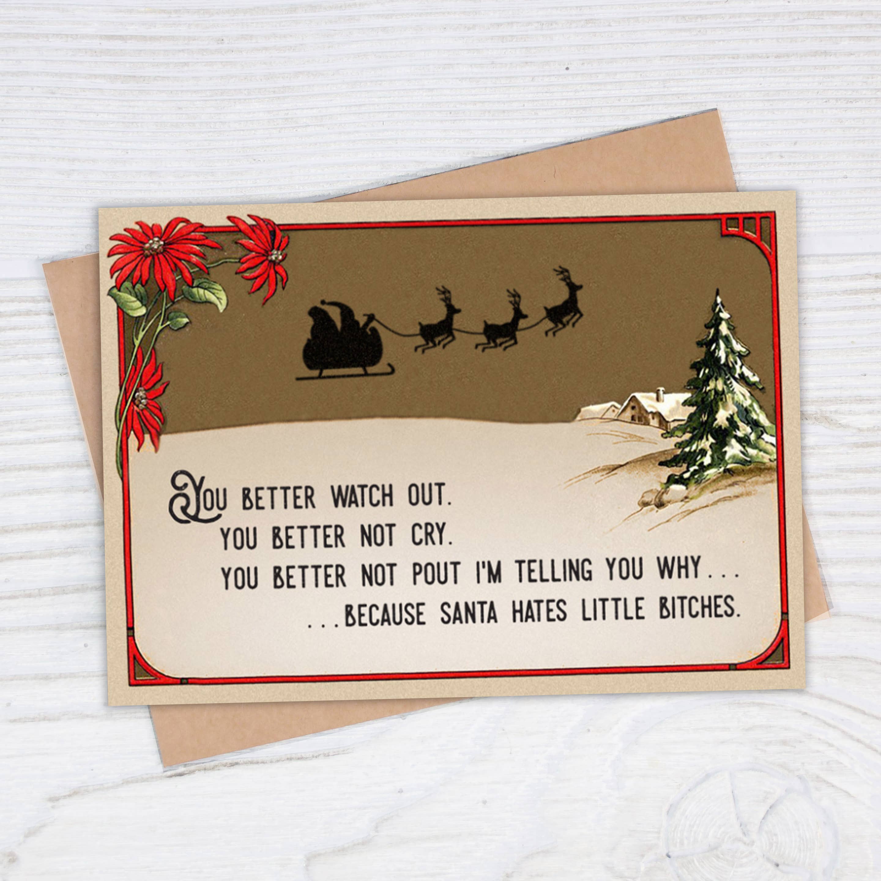 Bad Betty Greeting Co. - Wholesale Christmas Card - Santa Hates Little Bitches - Humorous Christmas Card1