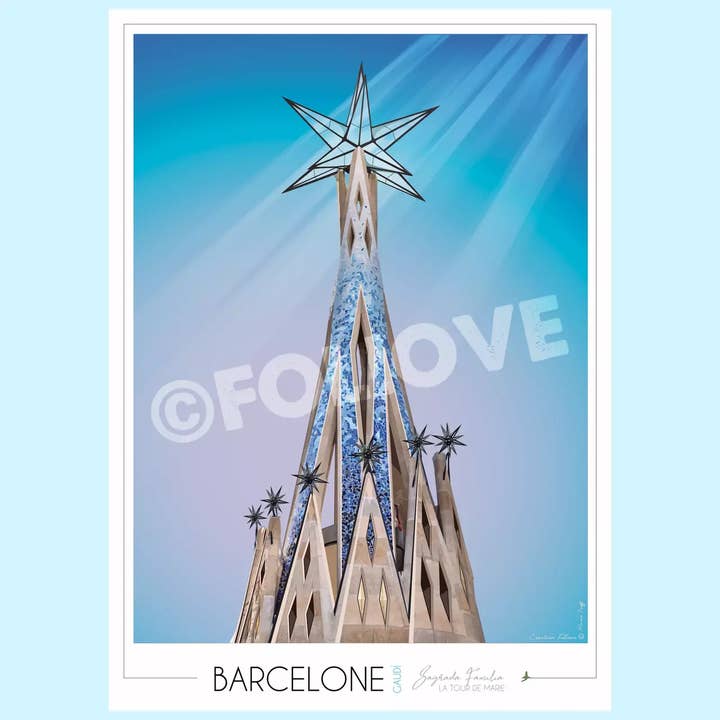 Plakat Barcelona Sagrada Familia Turm von Maria für den Großhandel von Foliove