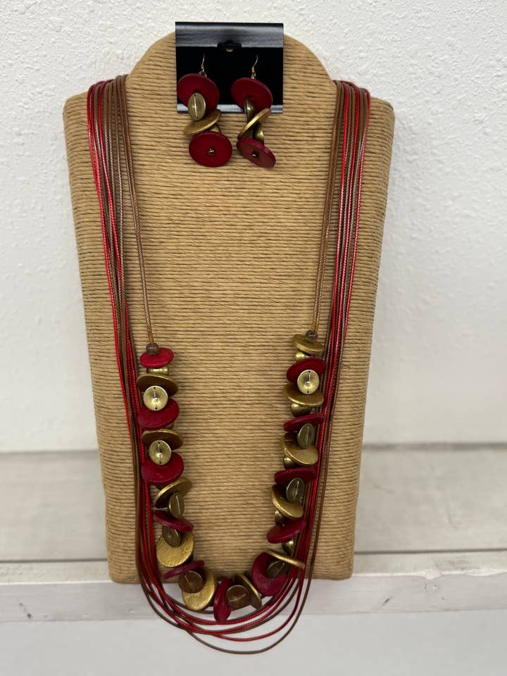 9 STRANDS RED AND GOLD WAX CORD WITH RED AND GOLD WOOD DISK for wholesale by International Duru's