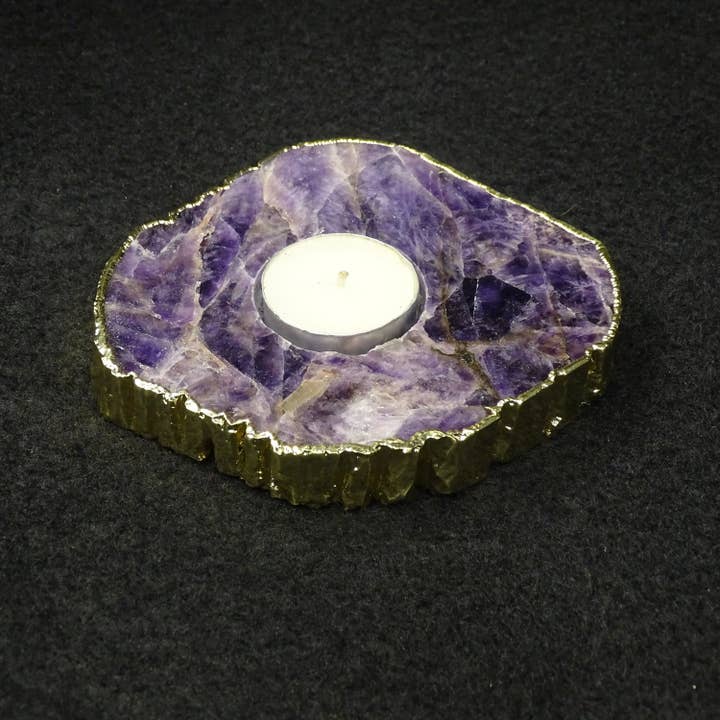 Serein Wellness – wholesale Candle holder – Amethyst Candle Tea Light Holder, Purple Crystal Stone