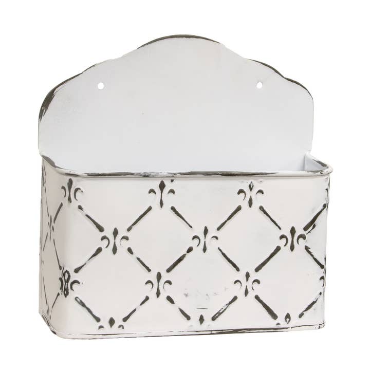 Cubo de correo galvanizado encalado con forma de flor de lis para venta al por mayor de Col House Designs