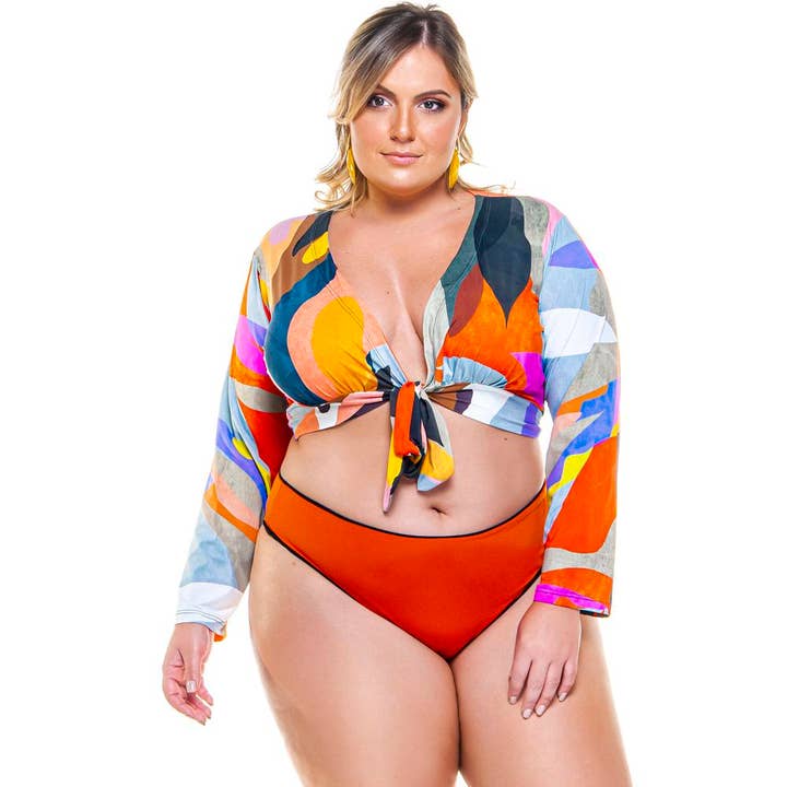 TOP A MANICHE LUNGHE CON CRAVATTA FRONTALE IN STAMPA CONTEMPORANEA per la vendita all'ingrosso da parte di Lehona