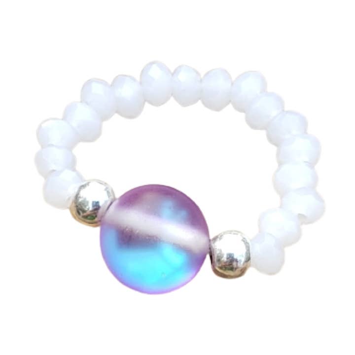 Purple Mermaid Glass and Milk Crystal Stretch Toe Ring for wholesale by BESHEEK JEWELRY