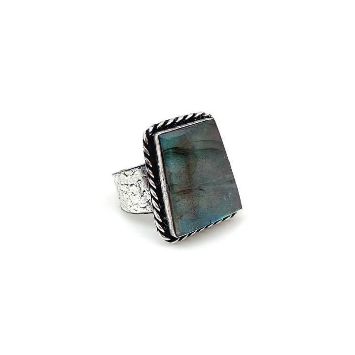 Anju Jewelry - Wholesale Cocktail/Statement Ring - Handcrafted Kashi Semiprecious Stone Ring - Labradorite