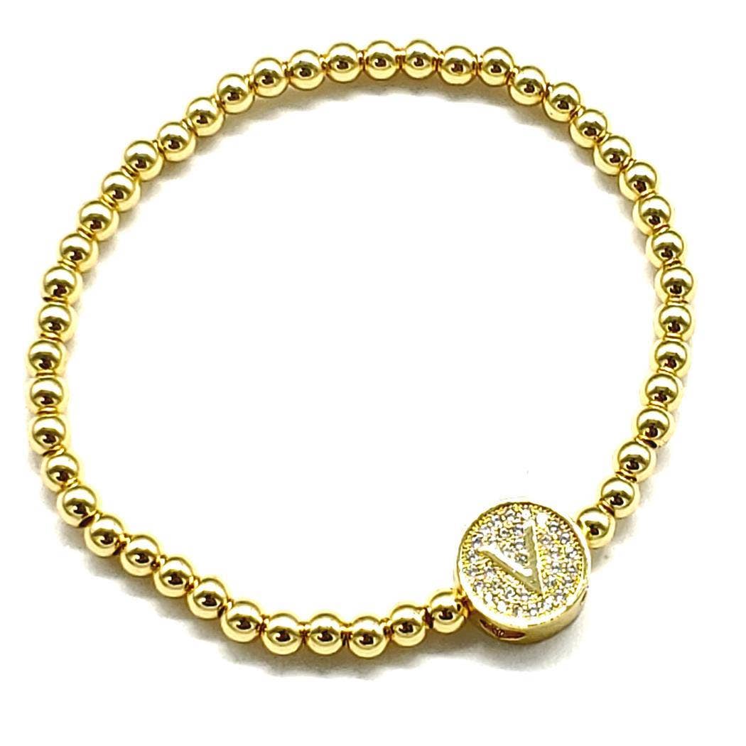 Oblige by G – wholesale Berlockarmband – Guldpärlat initialarmband i rostfritt stål MB-2031GD20