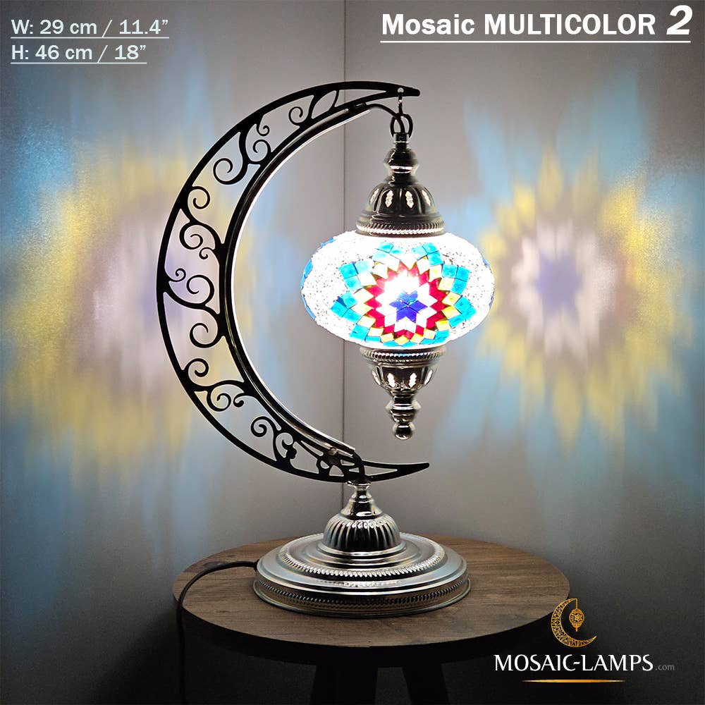 Mosaic Lamps - Vendita all'ingrosso Lampada da scrivania/d'accento - Lampada da scrivania Turkish Moon in argento, luci ad arco marocchine, Murano C39