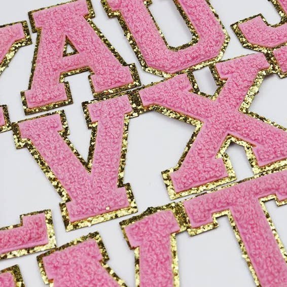 Pink Chenille Letter Patch - Matching Felt Background for wholesale by Dilworth Road