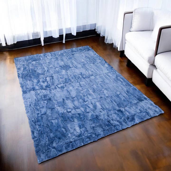 Blue Rex Rabbit Fur Rug, Handmade Luxury Soft Carpet for Living Room and Bedroom for wholesale by Karelias And Sons